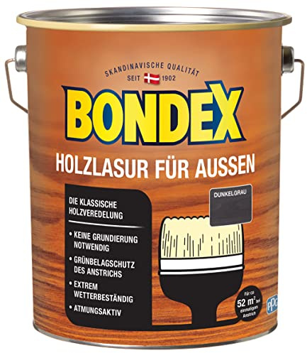 Bondex Holzlasur für Außen Dunkelgrau 4 L für 52 m² | Hoher Wetter- und UV-Schutz | Natürliches Abwittern - kein Abplatzen | seidenmatt | Holzschutzlasur | Holzlasur