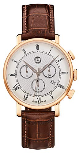 Mercedes-Benz Collection Cronografo da uomo Classic Retro Gold | Orologio da polso in acciaio inox e pelle di vitello | marrone, oro rosa