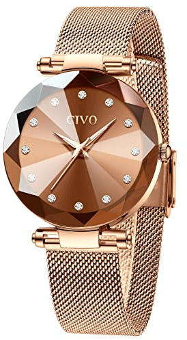CIVO Damen Uhren Roségold Wasserdicht Mesh Armband Mode Kleid Elegant Beiläufig Quarzuhr für Damen Frauen