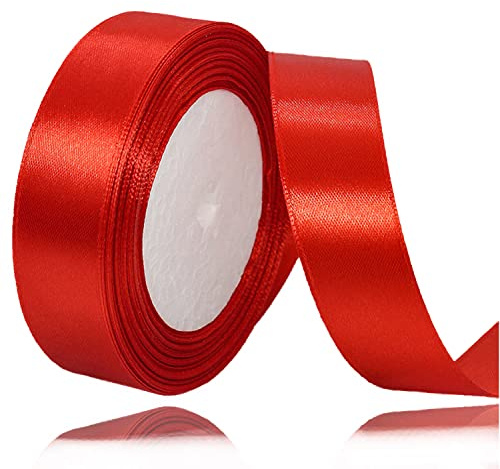 Cinta de satén Rojo 25 mm x 23 metros, Cinta de Raso Satén Rojo Para el embalaje de regalos, Globos, Artesanías de bricolaje, Decoración de pastel, Ramos, fiestas nupciales y Navidad