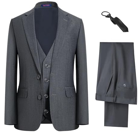 Happy Dolphin Boy Suit Slim Fit 3 Pieces Kids Suit Boy Wedding Suit Communion Ring Bearer Size 6 Tuxedo Outfit Charcoal Dark Grey Set Dress Clothes Teen Youth Adjustable Waist