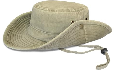 TOSKATOK� UPF 50+ Unisex Safari Outback Australian Style Cotton Bush Hat with Wide Brim, Detachable Chin Strap, Side Press Studs and Air Vents-Khaki-58