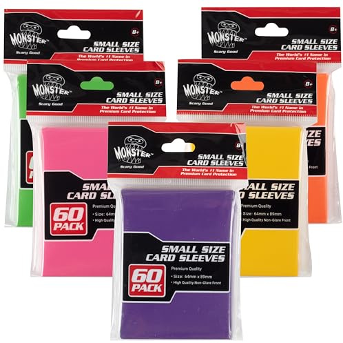 MONSTER PROTECTORS Card Sleeve (300 Pack, Small Size 64mm x 89mm), Bright Multi-Color, 300 Count, High Clarity, Compatible with Yugioh & other Collectible TCGs & Sports Cards