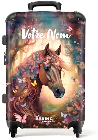 NoBoringSuitcases.com® Children's Luggage Kids Suitcase for Girls - Personalised Large Suitcase 26-28 inch - Horse with Flowers - Hard Shell Trolley for Children - On Wheels - 23kg