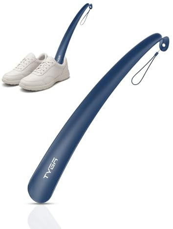 TYGA - Calzador de plástico con mango largo de 43 cm de largo, para hombres y mujeres, con agarre cómodo, cuernos largos flexibles, extralargos para ancianos, Blue, Pack of 1