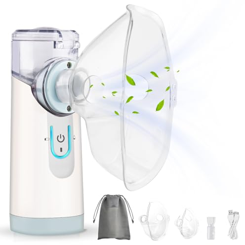 Gindoly Tragbar Inhalationsgerät Inhalator Vernebler Set mit Mundstück und Maske Geräuscharmer Vernebler für Kinder&Erwachsene,Benötigt 2 AA-Batterien (nicht im Lieferumfang enthalten)-Violett