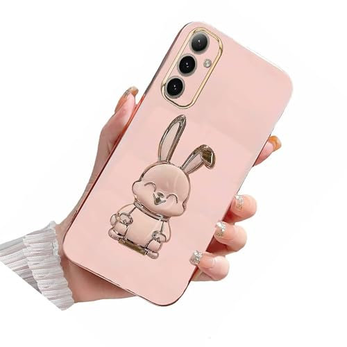 Nadoli pour Samsung Galaxy A15 5G Lapin Invisible Béquille Coque,Ultra Mince Placage Télescopique Bunny Pliant Supporter Antichocs Silicone Flexible Coque Housse Étui de Potection