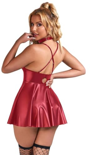 ohyeahlady Stor storlek, sexig klänning, erotisk, konstläder, miniklänning, kort bodycon, klubbklänning, chic, aftonklänning, V-ringad, underkläder, med rund hals, sexig outfit, pute, wetlook,