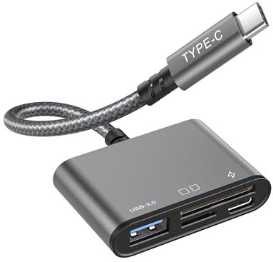 Lettore Schede SD per iPhone 16 15 Pro Max Plus,Basesailor 4 in 1 SD Card Reader,USB C Lettore Micro SD TF Card Adattatore con USB 3.0 per iPad 10 Air 6 Mini 7 6,MacBook,Samsung Galaxy S24 A55,Camera