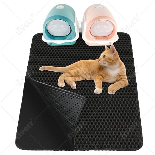 LINUMA® Tappetino Nero 90x76 cm per lettiera gatto – trattiene la sabbia – impermeabile e antiscivolo – morbido e facile da pulire – ideale davanti alla lettiera – misura grande