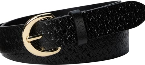 Calvin Klein Cintura da donna in pelle con fibbia classica da 3 cm, Nero (nero/oro chiaro), 105 cm