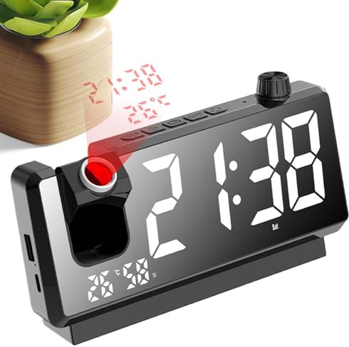 Proyector de reloj despertador, reloj de proyección, relojes proyectores para dormitorio, hora digital para dormitorio, pantalla LED con proyección ajustable de 180 grados y diseño de escritorio moder