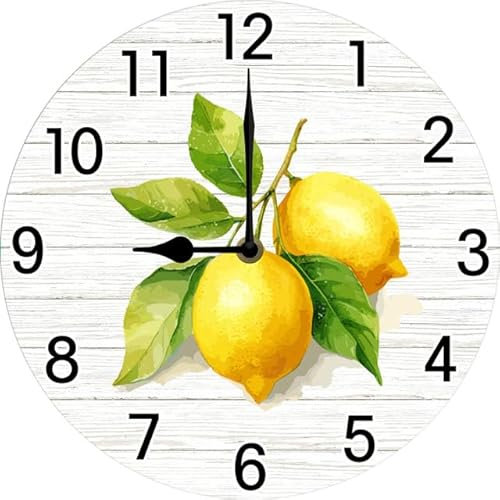 Geroclonup Relojes de pared de cocina, reloj de limón, decoración de pared para comedor, restaurante, bar, dormitorio, funciona con pilas, movimiento silencioso de 25 x 25 cm, decoración de habitación