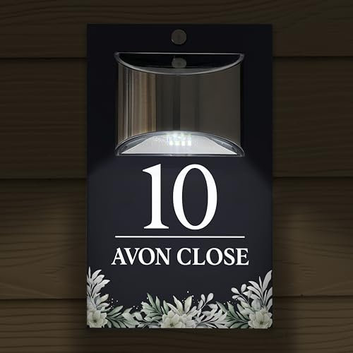 Custom Signs Solar Illuminated Modern Anthracite Grey House Number Sign 24cm x 14.5cm Decorative Sage Design