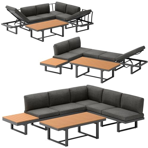 Mucola Gartenmöbel Set Aluminium Essgruppe mit 5-Fach verstellbare Rückenlehnen Sitzgruppe höhenverstellbarer Tisch | wetterfest und rostfrei | Essgruppe extra Dicke Wasserabweisende Kissen