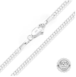 Esrael 925 Sterling Silver Chain for Women 2mm Silver Necklace Chain Sterling Curb Chains Necklace for Women Jewellery Gifts 18 Inch