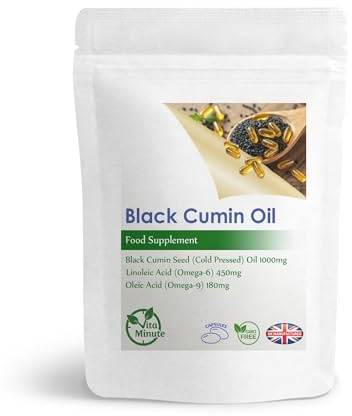 100 x Black Cumin Seed Oil 1000mg, Cold Pressed Softgel Capsules, Skin, Hair, Immunity and Digestive Support