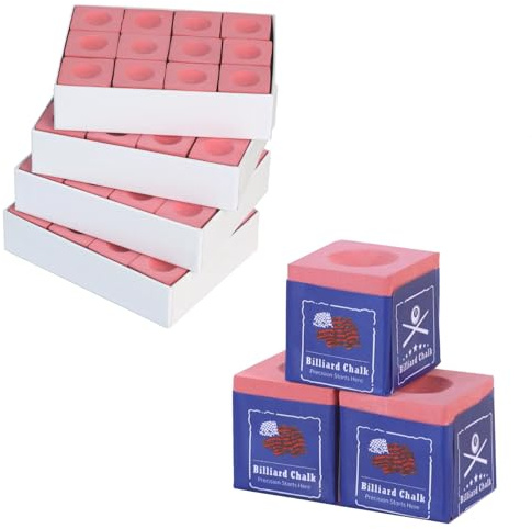 Kmise Professional Pool Cue Chalk, 12 Cubs / 48 Cubs, with Storage Box, Fine Powder, 4 Colors, Billiard Cue Chalk Suitable for Each Cue Tip Size (Pink, 48 Pack)