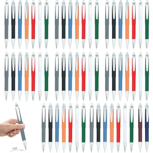 AXVRAV 100 Stück Ergonomische Kugelschreiber, 7 Farben Rutschfester Kulli mit Großraumine Gehäuse, Druckkugelschreiber, für Büro und Haushalt, Schwarze Tinte