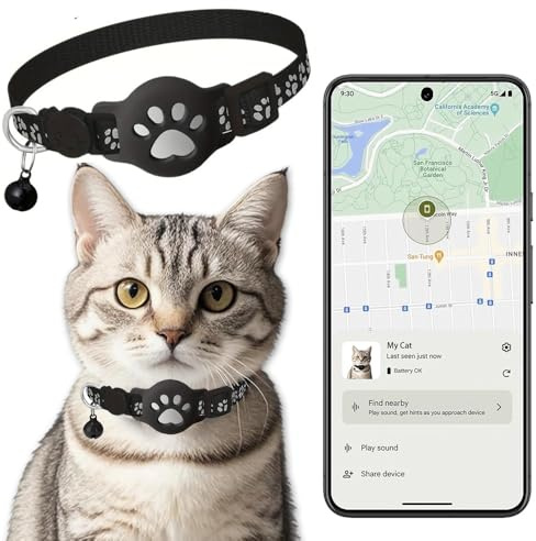 Collare Gps gatto, Gps per Gatti Senza SIM Senza Abbonamento, Localizzatore GPS per Gatto Funziona con goo- gle Find My (solo Android) (Collare + localizzatore bianco)