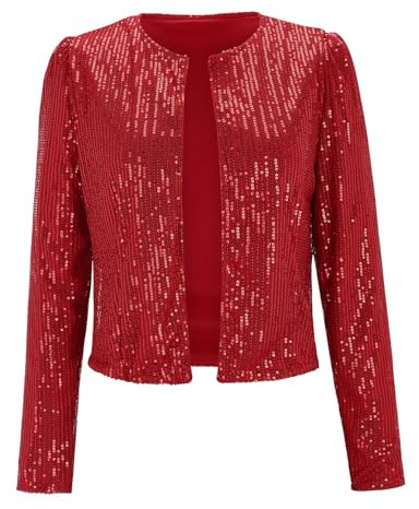 Generisch Cárdigan para mujer, elegante, festivo, con purpurina, parte superior con lentejuelas, chaqueta blazer brillante, blusa abierta, chaqueta de hombro a la moda, manga larga, informal, cárdigan