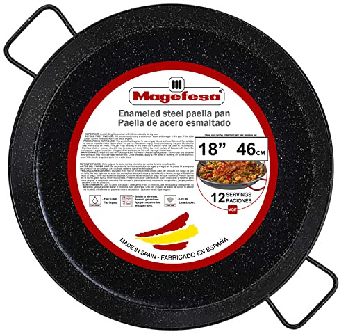 Magefesa 18 Enameled Steel Paella Pan - 46 cm - 12 Servings, Ideal for Outdoor Cooking and Making Your Own Traditional Valencian Paella, Easy Cleaning