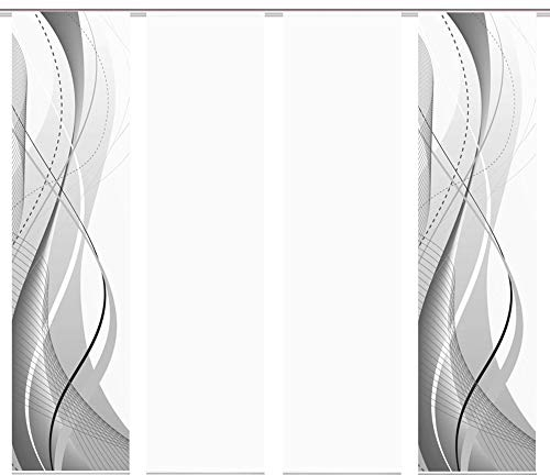 wohnfuehlidee 4er-Set Flächenvorhang, Deko Blickdicht, WuXi, Höhe 245 cm, 2X Dessin /2X Uni transparent, Fb. grau/weiß