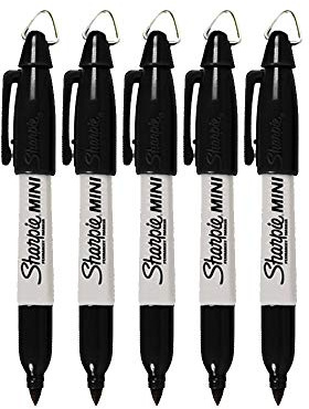 Sharpie Mini Permanent Markers with Golf Keychain Clips, Fine Point, Black Ink, Pack of 5