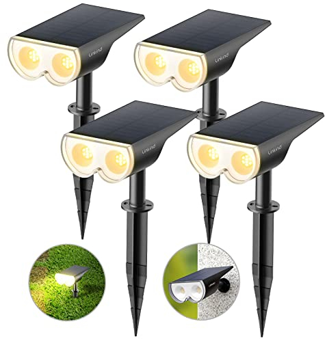 Linkind Spot Solaire Exterieur 800lm, Lampe Solaire à Détecteur de Lumière, 3000K Blanc Chaud, 22 LED, 3 Mode d'Eclairage, Étanche IP65, Lampe Solaire StarRay de Jardin, Cour, Lot de 4