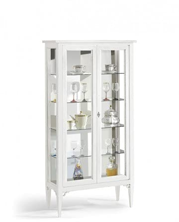 Mar.c.a. Design, Vitrina Salon, Vitrina Exposidora de Madera, Blanca - Mueble Salon y Mueble Cocina con Estantes de Vidrio Multiuso - Aparador Blanco Elegante 89x34x170, Estilo Clásico - Made in Italy