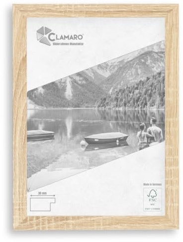 Clamaro 'COLLAGE' marco de fotos 35x55 hecho a mano | Roble Sonoma | moderno marco para cuadros de tablero MDF con cristal de vidrio acrílico, placa trasera y colgador (horizontal y vertical)