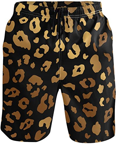 visesunny Cheetah Skin Gold Metallic Black Summer Men's Swim Trunks Quick Dry Bathing Suits Beach Holiday Party Swim Shorts