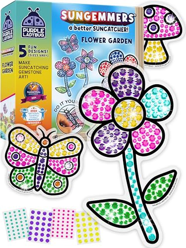 SunGemmers Suncatcher Craft Kits for Kids - Birthday Gifts for 6 Years Old Girls, Easter Basket Fillers for Kids, Gem Art Diamond Craft Set for Girls Age 5-12, DIY Window Mosaic Art (Flower Garden)