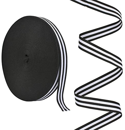 URROMA 1 rouleau de ruban gros-grain à rayures - 2 x 45 m - Blanc et noir - Ruban en polyester pour emballage cadeau, mariage, anniversaire, Noël, fête, décoration