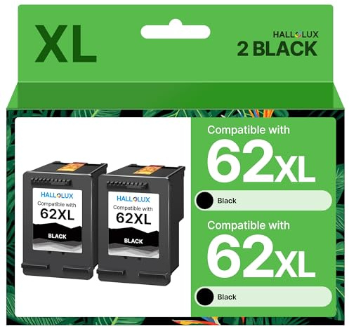 HALLOLUX 62XL Schwarz kompatibel für HP 62 Druckerpatronen 62 XL, für HP Envy 5540 Druckerpatronen 7640 5544 5545 5548 5640 5646, für HP OfficeJet 5742 5740 5744 200 250 258 Drucker (2er-Pack)
