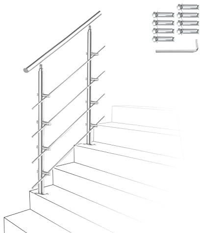 Izrielar Rampe d'escalier en acier inoxydable de 80 cm avec 4 traverses - Angle de main courante réglable - Pour extérieur et intérieur