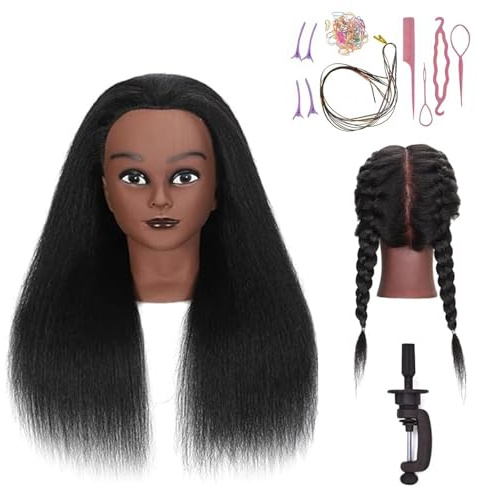 100% Real Hair Mannequin Head Training Head Manikin Cosmetology Doll Head for Hairdresser Practice Braiding Hair Styling with Clamp stand (16 -Inch)