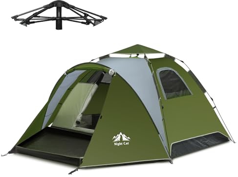 Night Cat Pop Up Tent 2-3 Persons Instant Set Up Tent with Footprint Tarp & Porch, Automatic Double Layer Waterproof Camping Tent with Rainfly Trekking Pole Not Included