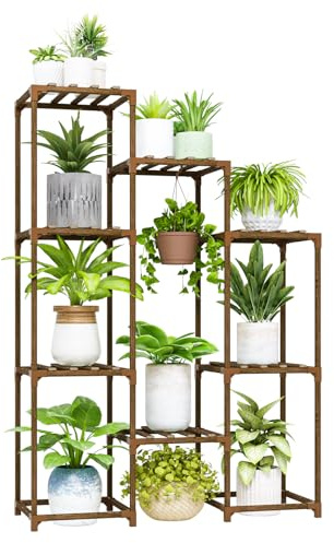 Bamworld Plant Stand Indoor Hanging Plants Shelf 7 Pots Tall Ladder Plant Holder Large Wood Flower Stand for Living Room Rack Multiple Plants for Patio Balcony Garden