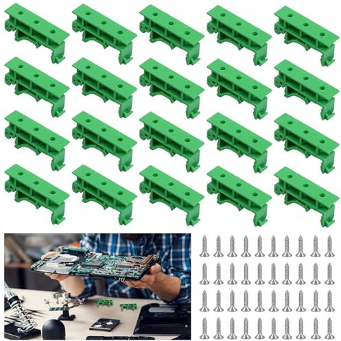 Lithyc 20 Teiliges (10er Set) Schienenadapter - Din C45 - Hutschienen Platinenhalter - Hutschienen Adapter Set-Hutschiene Clips Set Mit 40 Schrauben für 35 Mm Din Schiene (GrüN)