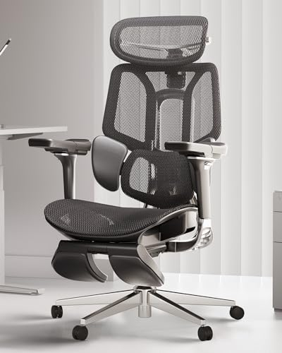 Hbada E3 Pro Bürostuhl Ergonomisch, Schreibtischstuhl - mit 3-Zonen dynamischer Lendenwirbelstütze, 4D verstellbare Kopfstütze, 6D verstellbare Armlehnen, Bürostuhl mit fußstütze, Schwarz