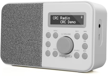 MangoKit PR2S DAB Radios Portable,DAB+ Digital Radios Mains and Battery, FM Kitchen Radio,DAB Radio with Bluetooth, Display, Alarm&Clock&Snooze Timer,40 Preset Stations,Headphones - Stone Grey