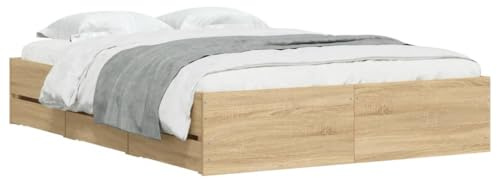 vidaXL Cama con Cajones, Somier de Listones, Armazón Base de Cama, Mueble para Dormitorio, Madera de Ingeniería Roble Sonoma 135x190 cm