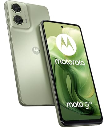 Motorola Moto g24 Smartphone (6,56-HD+-Display, 50-MP-Kamera, 8/128 GB, 5000 mAh, Android 14) Ice Green, inkl. Schutzcover + Handyhalterung [Exklusiv bei Amazon]