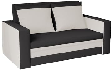 FORNIRO 24 Loft Sofa mit Schlaffunktion und Bettkasten - Couch mit 2 Sitzen - Schlafcouch mit Kissen - Stoff Basic - 150x80x83 cm - Graphit-beige