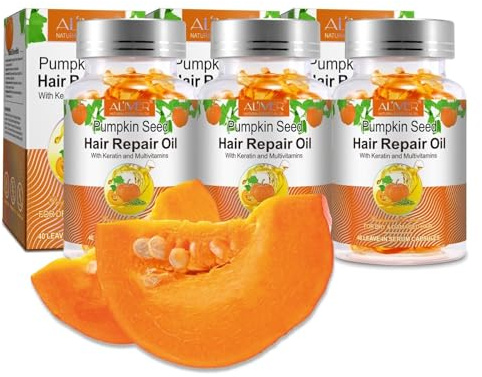 P-Beauty Capsules d'huile capillaire Huile de pépins de courge, kératine & biotine 120 capsules pour usage externe - croissance des cheveux - soins du cuir chevelu & des cheveux - contre les fourches