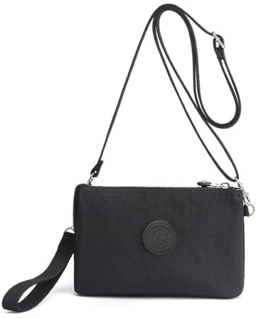 LassZone Piccole borse a tracolla da donna multi tasca in nylon borse per telefono cellulare borsa a tracolla da donna pochette portafoglio con cinghie da spalla/polso, Nero , Taglia unica
