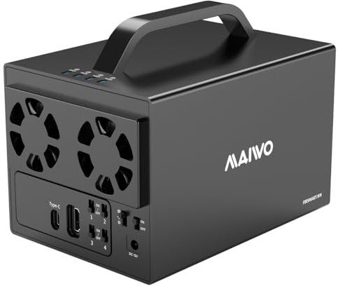 MAIWO Caja de Disco Duro de 4 bahías para Disco Duro SATA de 3.5 Pulgadas con Dos Ventiladores, Carcasa HDD de 4 bahías con Puerto HD-MI 4K, expansión de 88 TB, Interruptor de alimentación de Disco