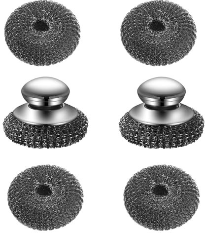 6 Pcs Wire Wool, Convenient Stainless Scrubber with Handle, Stainless Steel Pan Cleaner Perfect for Cleaning Dishes Stockpots Pans Grills and Grills