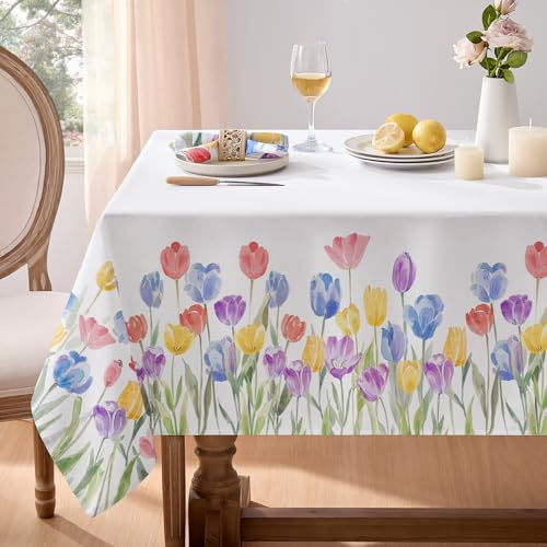 Softalker Vit fyrkantig duk 80 x 80 cm vår med blommig tulpan påskduk för utomhusbruk trädgård soffbord matbord bröllop bordsduk fest dukar födelsedag picknick